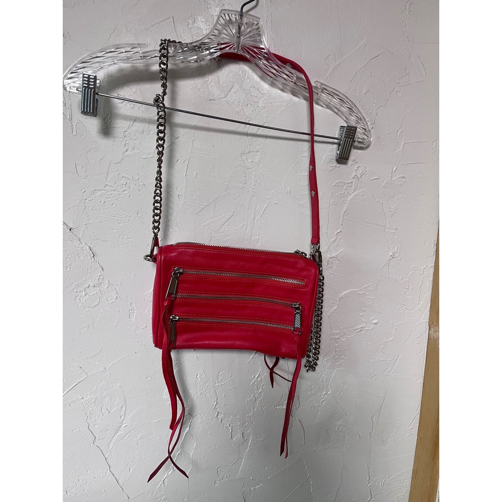 Rebecca Minkoff Mini 5 Zip Red Leather Crossbody Bag‎ Silver Hardware Tassels